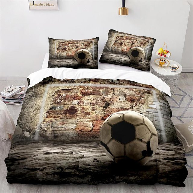 3D Fußball Bettwäsche Set mit Aquarell-Design und Reißverschluss, Bettbezug und Bezug für Jungen, B/H: 135 x 200 cm - Bild 1