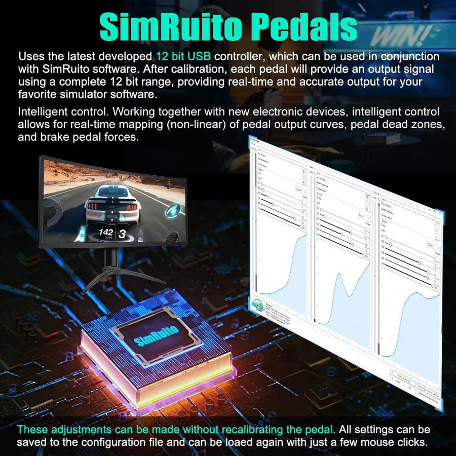 SimRuito Sim Racing LoadCell Pedale aus Edelstahl in Silber für PC Racing Simulator Cockpits - Bild 4