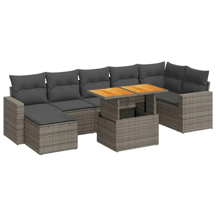 vidaXL 8-teilige Garten-Sofagarnitur aus Poly-Rattan und Akazienholz in Grau mit Kissen - Bild 2