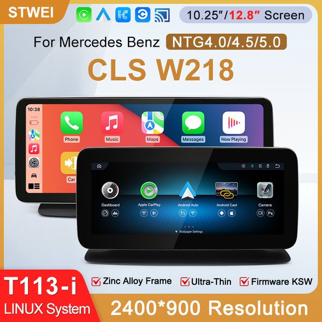 STWEI 12,8 Zoll Linux-Bildschirm mit kabellosem CarPlay für Mercedes-Benz CLS W218, 2400x900 Auflösung, Schwarz - Bild 1