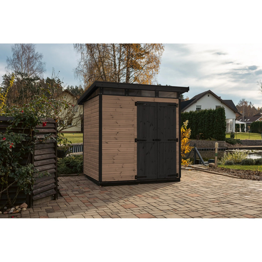 UPYARD Holz-Gartenhaus Strongbox L Braun mit Pultdach und Holzmaserung, B/T/H: 190 x 76 x 225 cm - Bild 2