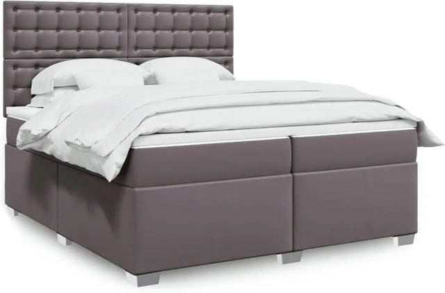 vidaXL Boxspringbett mit Matratze in Grau aus Kunstleder mit USB-Ladeport und Unterbettbeleuchtung, B/T: 200 x 200 cm - Bild 1