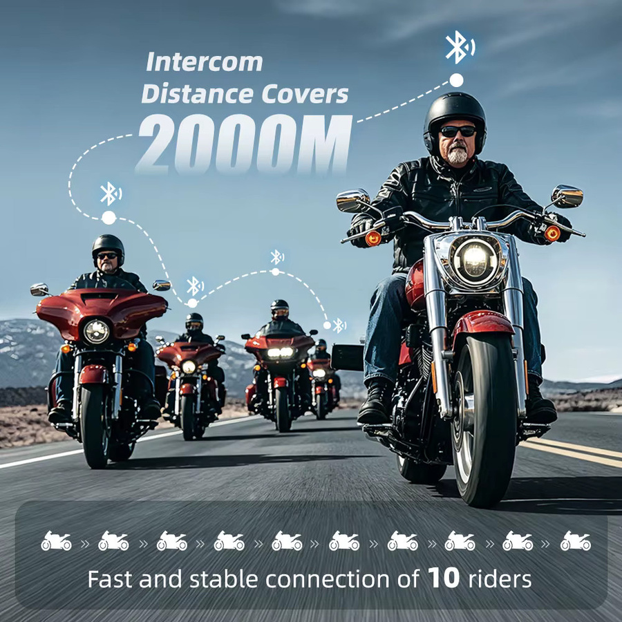WAYXIN R18 Motorrad-Intercom Bluetooth-Helm-Headset in Schwarz mit Gegensprechanlage für bis zu 10 Fahrer und FM-Radio - Bild 2