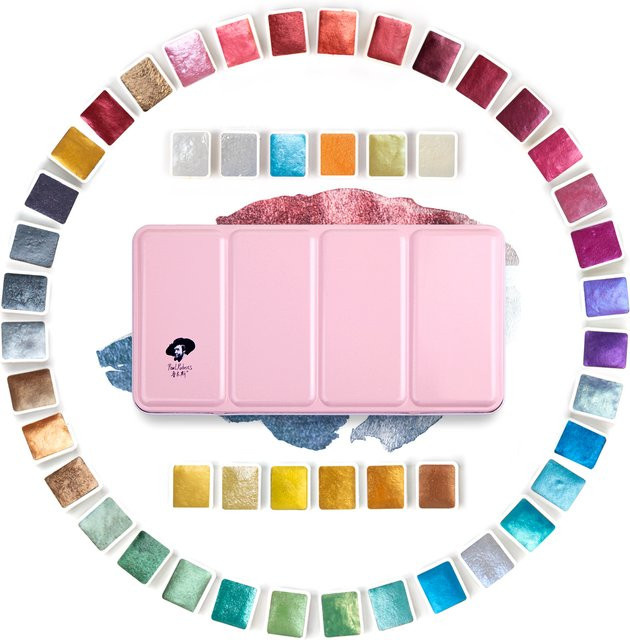 Paul Rubens Perlglanz-Aquarellfarben-Set in der rosa Box mit Palette, 48 Farben, Multicolour - Bild 1
