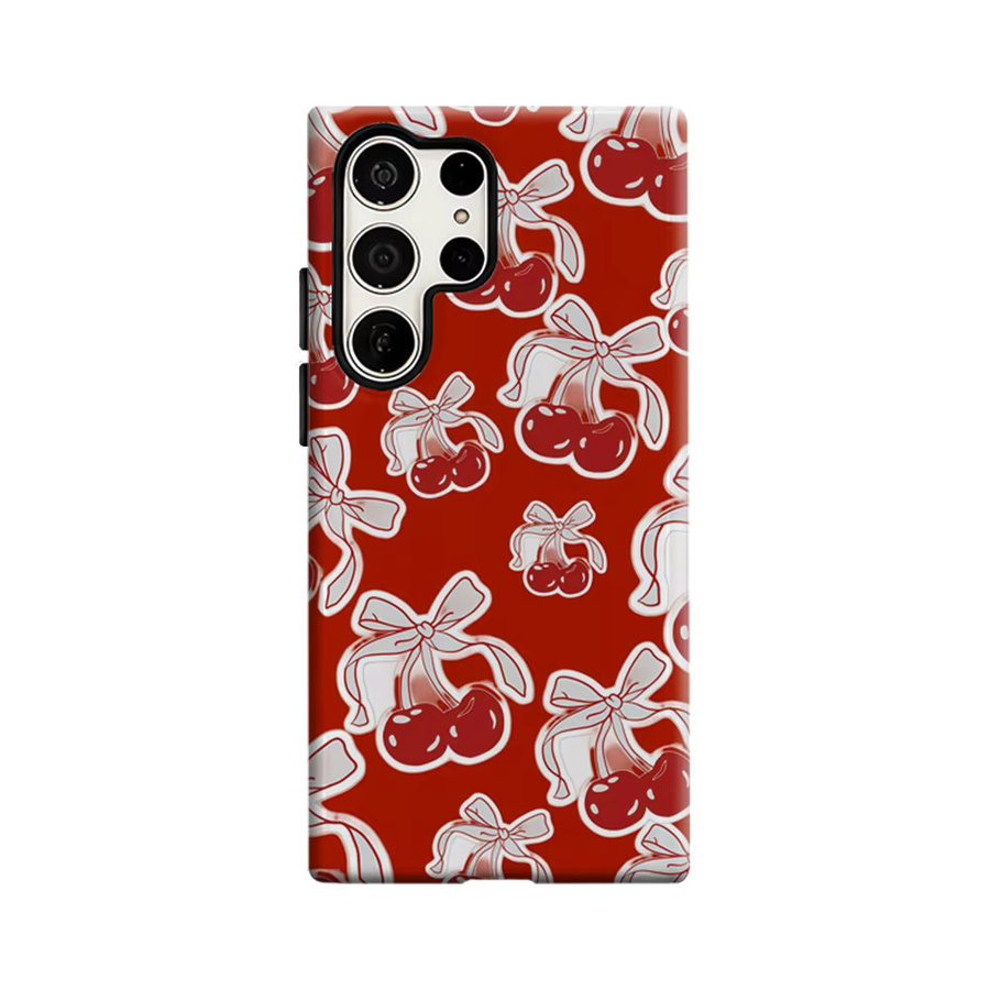 Stoßfeste Doppelschicht Handyhülle mit rotem Kirsch-Schleifen-Design für Samsung Galaxy S25 Ultra, S24, S23 Ultra und Plus - Bild 6