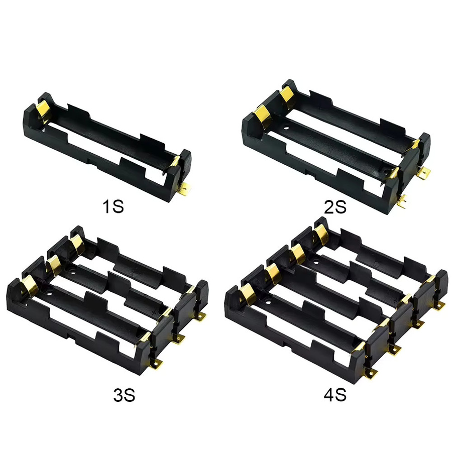 Batteriehalter für wiederaufladbare 18650 Akkus mit Bronze-Pins, Tragbare Powerbank-Hülle für 1S 2S 3S 4S, Schwarz - Bild 2