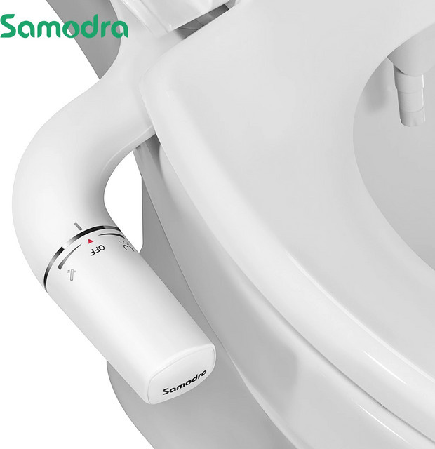SAMODRA Bidet-WC-Aufsatz mit Doppel-Düsen in Weiß, ultraschlank und verstellbare Wasserdruck, nicht-elektrische Kontrasproeier - Bild 1
