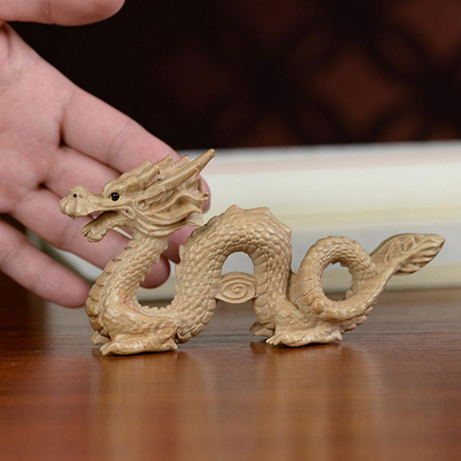 Yiran Health & Beauty Chinesische Drachenfigur aus Pfirsichholz in Braun als Glücksbringer und Tischdekoration - Bild 2