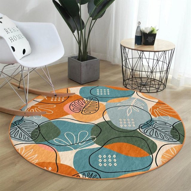 BC-Warm Home Boho Runder Teppich mit abstraktem Pflanzenmuster, bunt, rutschfest und waschbar, Durchmesser: 40 cm - Bild 1