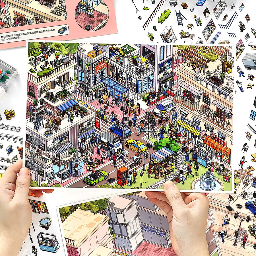 JIANQI Busy Town 3D-Aufkleber, Cartoon-Szene, DIY-Spielzeug - Bild 2