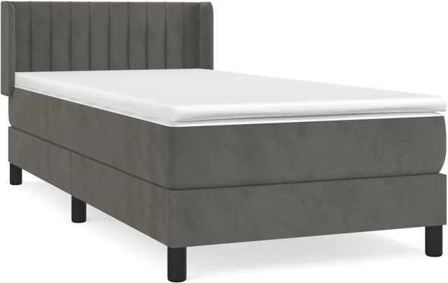 vidaXL Boxspringbett Hybrid mit Matratze aus Samt in Dunkelgrau, B/T/H: 90 x 190 cm - Bild 1