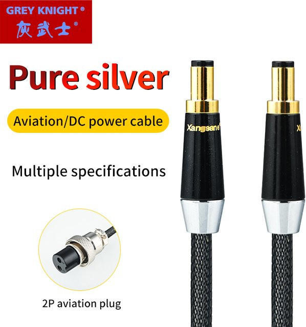 Grey Knight DC-Stromkabel aus reinem Silber in Schwarz mit 2P Luftfahrtstecker und DC 2.1/2.5 mm Barrel-Plug für Audioanwendungen - Bild 1