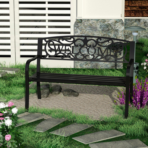 Outsunny Gartenbank aus Metall als 2-Sitzer in Schwarz, B/H/T: 127 x 87 x 60 cm - Bild 2