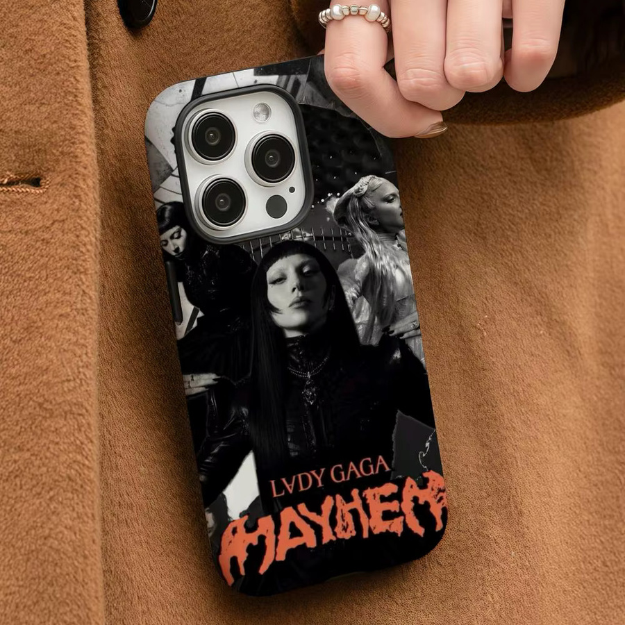 L-Lady G-Gaga MAYHEM Handyhülle für iPhone 17 16 15 14 13 12 Pro Max Plus, glänzende HD-Doppelschicht-Flüssighartschale in White Multicolour - Bild 3