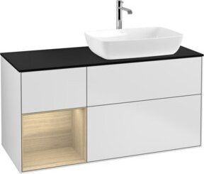V&B Waschtischunterschrank Finion mit Wandbeleuchtung, Farbe Weiß und Eiche lackiert, Breite: 120 cm, Tiefe: 50,1 cm, Höhe: 50,1 cm - Bild 1