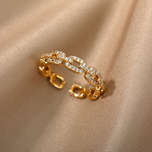 HPTOTMG Ringe, Edelstahl, Zirkonia, Damen, Gold - Bild 1