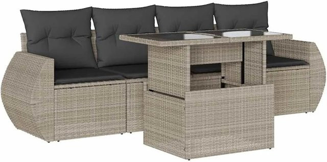 vidaXL 5-teilige Garten-Sofagarnitur aus Poly-Rattan mit Kissen in Hellgrau und Anthrazit - Bild 1