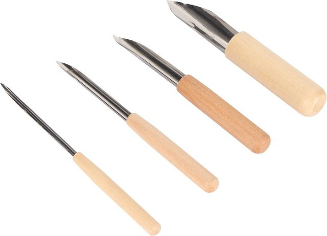 Igeteck Leder-Rand-Schälwerkzeug Set mit Holzgriff, 4-teiliges Beveler-Messer-Set aus Edelstahl, Farbe: Beige/Mehrfarbig - Bild 1