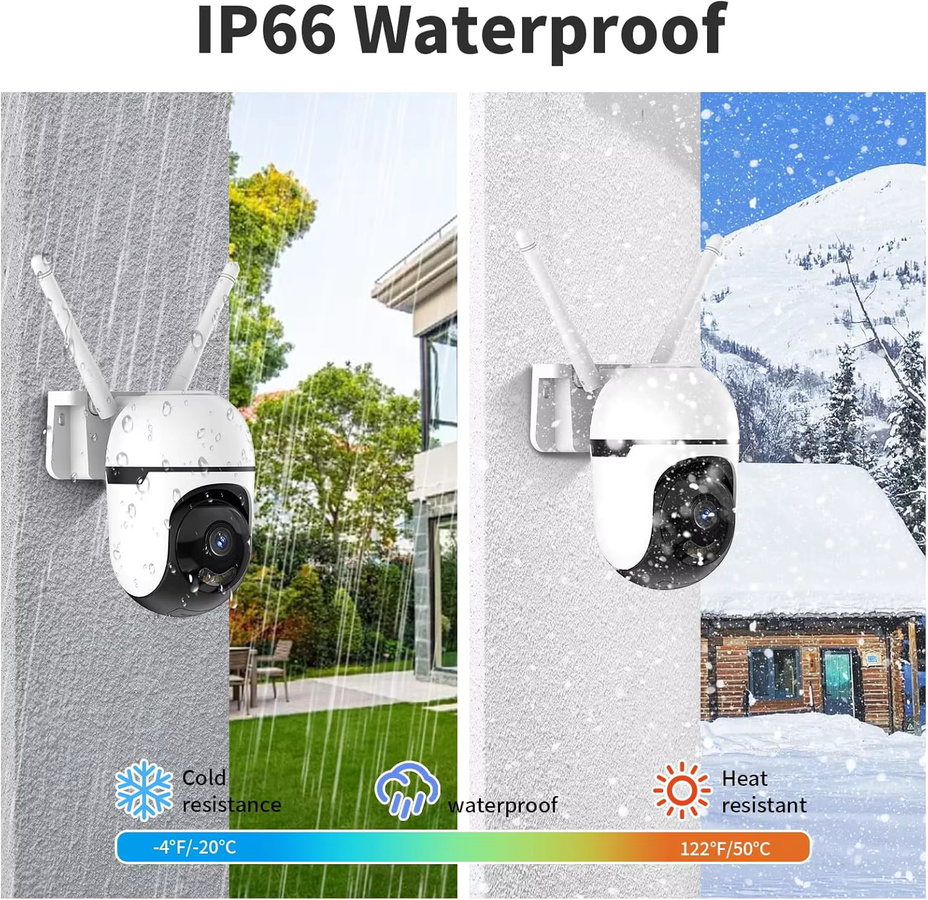 WESECUU AI 2K 360° PTZ Außen-Sicherheitskamera, Dual-Band WiFi 5GHz/2.4GHz, IP66 wetterfest, Bewegungserkennung, SOS-Notruffunktion, Weiß - Bild 3