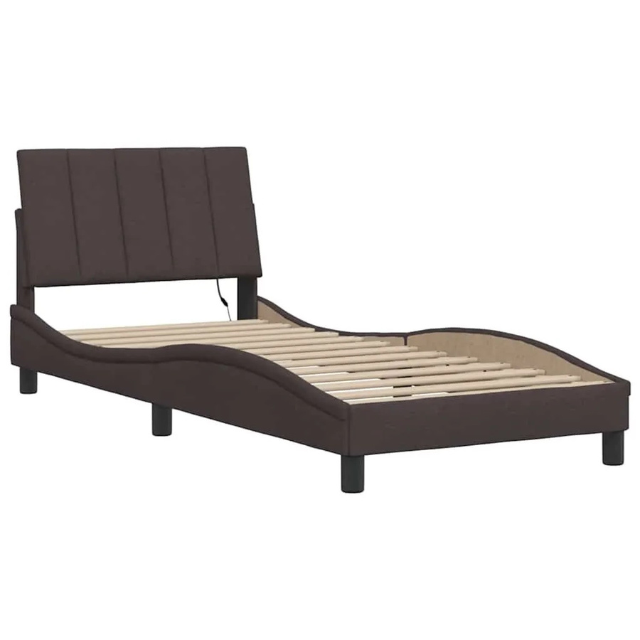 vidaXL Bettgestell mit gepolstertem Rahmen und USB-Ladeanschluss in Braun, B/T/H: 90 x 200 cm - Bild 2