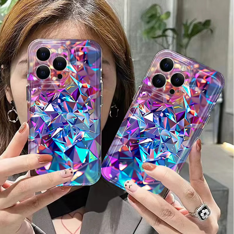 Samsung Handyhülle mit irisierendem Kristallcluster 2D-Muster in Multicolour für Galaxy S26 S25 S24 Ultra S23 S22 Plus S21 FE A17 A37 A57 A56 - Bild 2