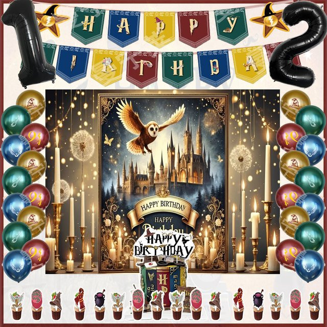 Cartoon Magic Academy Geburtstagsparty-Dekorationsset mit Banner, Ballons und Cupcake-Toppern in Mehrfarbig - Bild 1