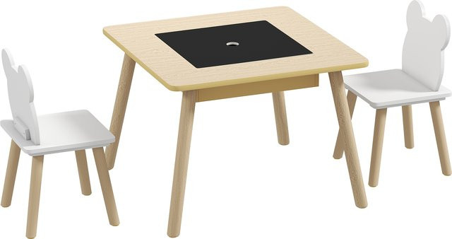 AIYAPLAY Kindertisch-Set mit 2 Stühlen in Naturholz, Kindersitzgruppe mit Stauraum und umklappbarer Tischplatte für Kinder von 3-6 Jahren, Farbe: Braun/Beige - Bild 1