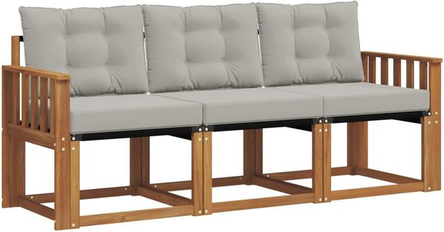 vidaXL Outdoor-Sofagarnitur 3-teilig aus Akazienholz und Textilene in Grau mit Kissen und Armlehnen - Bild 1