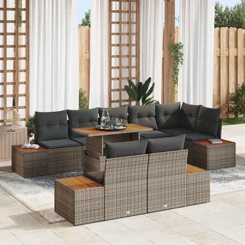 vidaxl Gartenmöbel-Set aus 9 Teilen in Grau und Braun mit Polyrattan, Stahl und Akazien-Massivholz - Bild 1