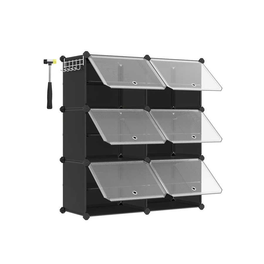Songmics Schuhschrank mit Glastüren und Kippfächern, Schwarz, B/T/H: 83 x 30 x 30 cm - Bild 2
