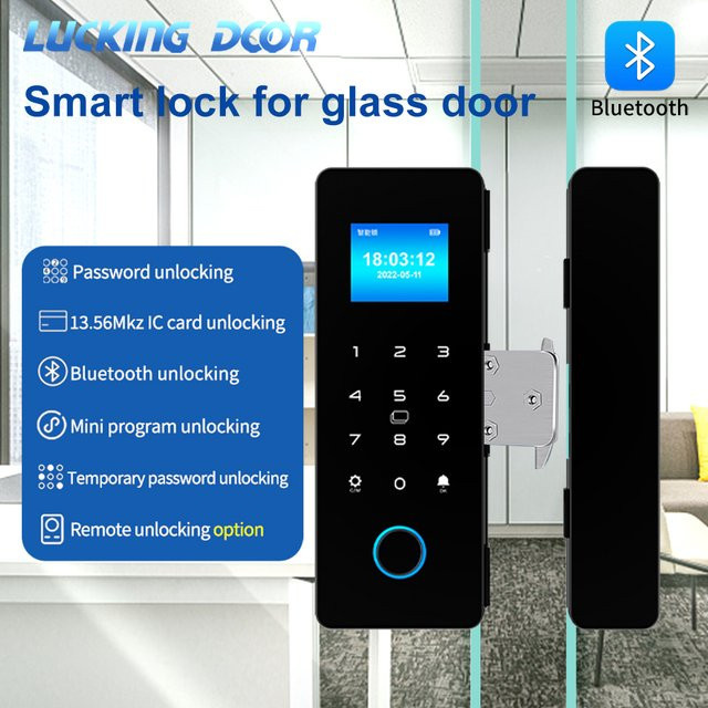 Haha-Lock Elektronisches digitales Türschloss für Glastüren in Schwarz mit Fingerabdruck, Bluetooth, App-Steuerung, Passcode und IC-Karte - Bild 1