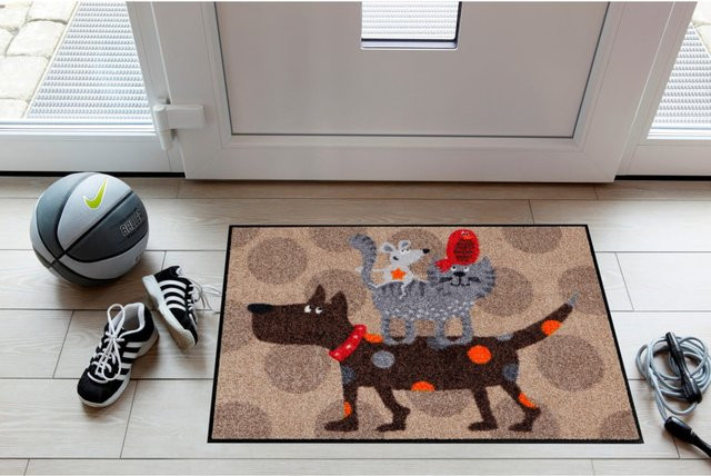 Rutschhemmende Salonloewe Fußmatte mit Tier-Motiv in Beige und Multicolour, Rechteckig - Bild 1