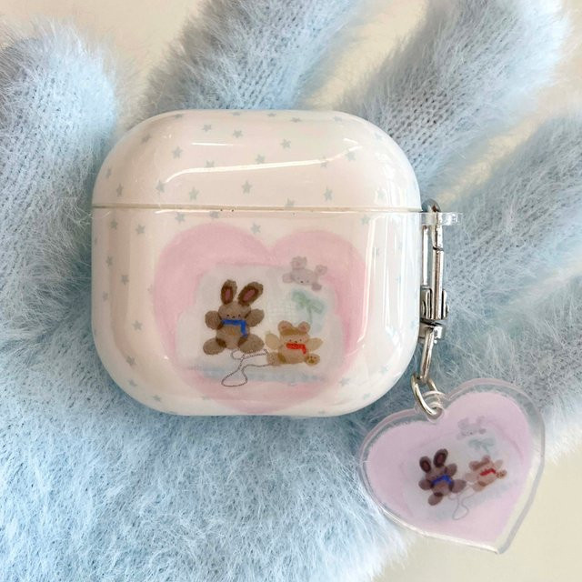 Anhänger Hase Bär mit Kopfhörerhülle, Apple Airpods, weiß - Bild 1