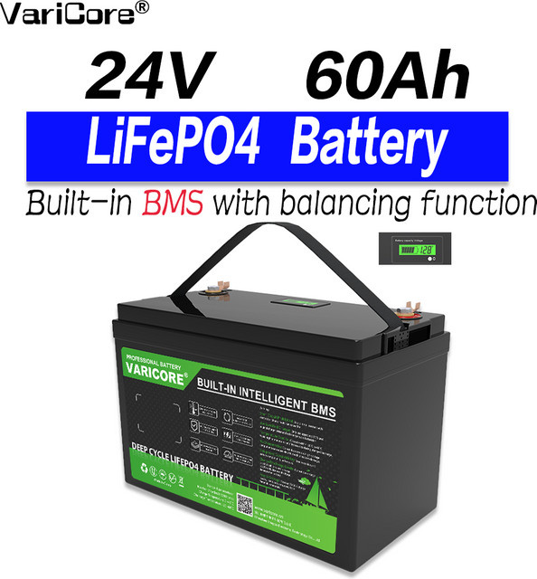 VariCore 24V 60Ah LiFePO4 Batterie mit integriertem BMS, Lithium-Akku in Schwarz für Solar, Wohnmobil, Boot und Notstromversorgung - Bild 1