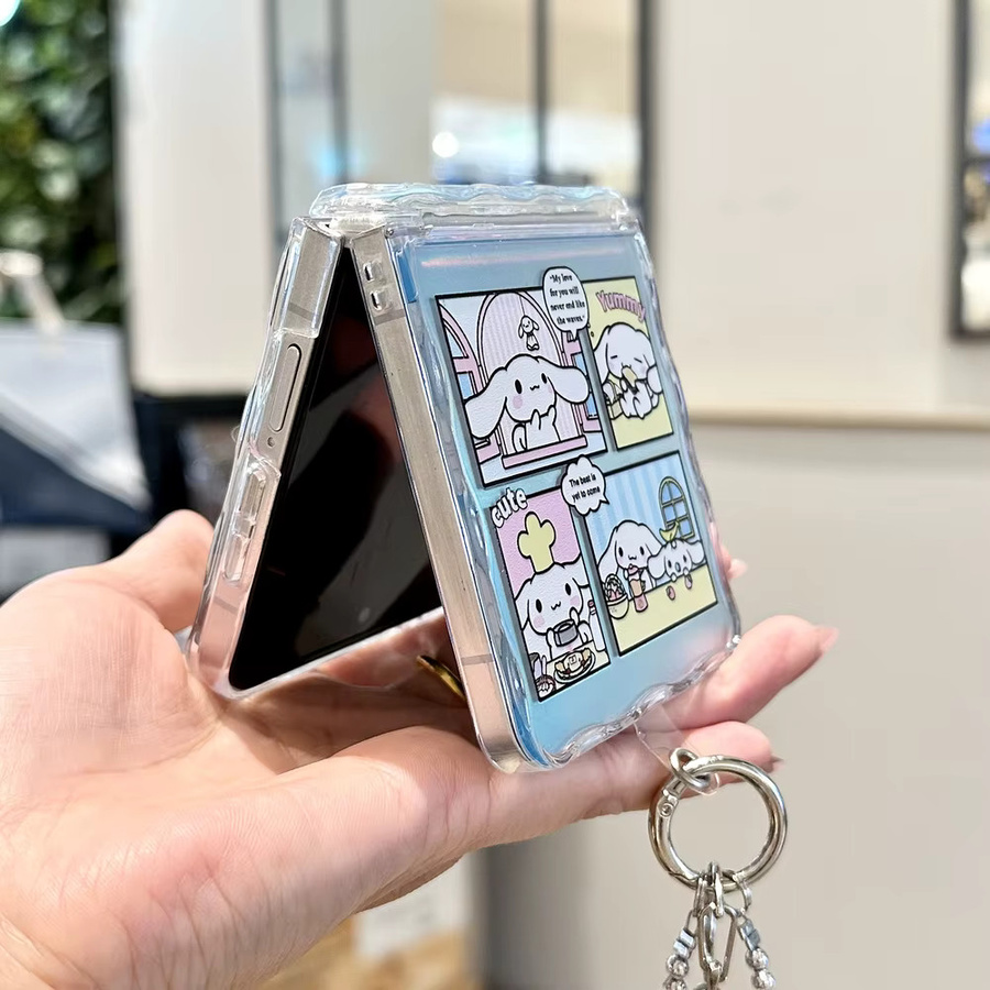 Sanrio Hello Kitty und Cinnamoroll Handyhülle für Samsung Galaxy Z Flip 7 mit gewelltem Rand und Trageschlaufe, Multicolour - Bild 3