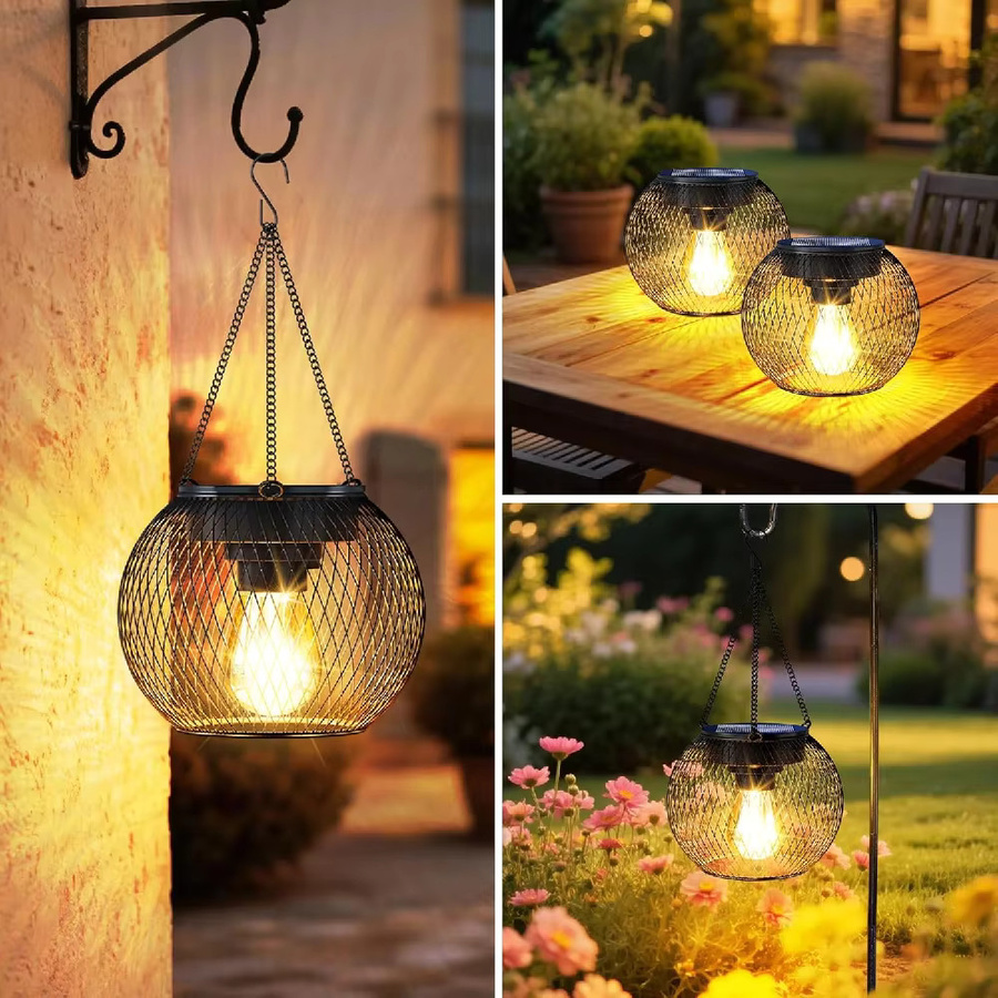 WELPUR Solar-Laterne aus Metall in Schwarz für Garten und Terrasse, wasserdichte Vintage Hängelampe mit warmweißem Licht, IP44 - Bild 4