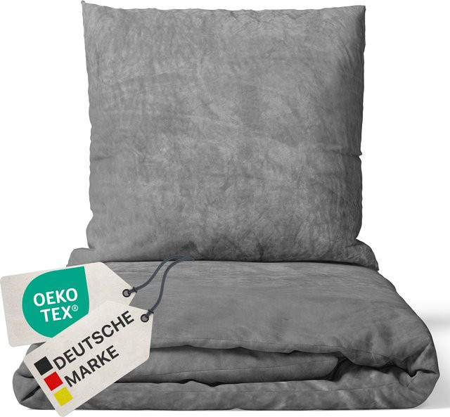 NYVI Winter Bettwäsche Set DreamScience Cashmere Touch aus Mikrofaser in Grau mit Reißverschluss, B/T/H: 155 x 220 cm und 80 x 80 cm - Bild 1