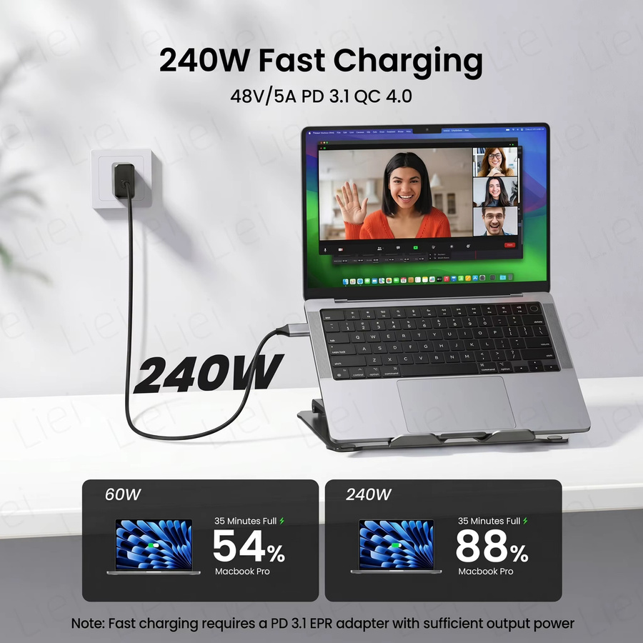 LIEI USB-C 3.2 Gen 2x2 Kabel in Schwarz mit 20Gbps Datenübertragung, 4K@144Hz Monitor-Unterstützung und 240W PD Schnellladung für SSD, Hub, Dock und EGPU - Bild 4