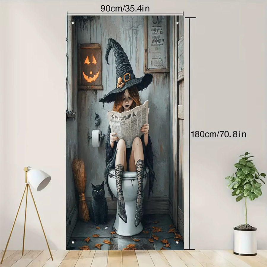 BoboQ 2D Halloween Türbanner Herbst Katze und Hexe, Mehrfarbig, B/H: 90 x 90 cm - Bild 2