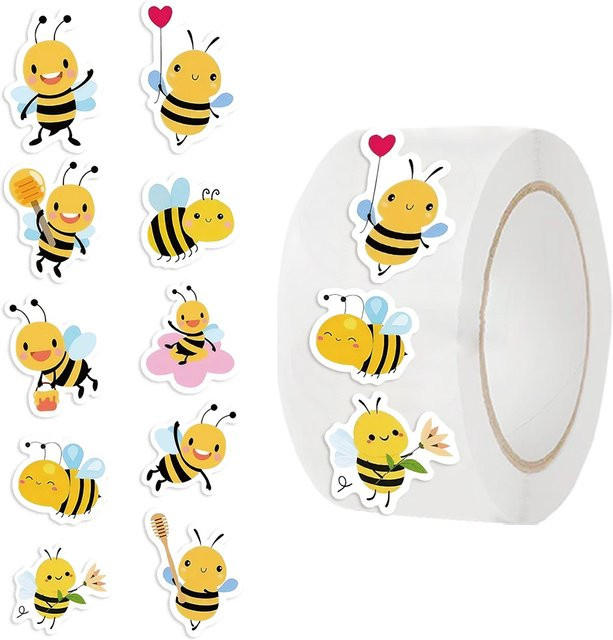 500 Stück Cartoon-Bienen Belohnungsaufkleber in Multicolour, Papier-Etiketten für Scrapbooking und Dekoration, Durchmesser: 2,5 cm - Bild 1