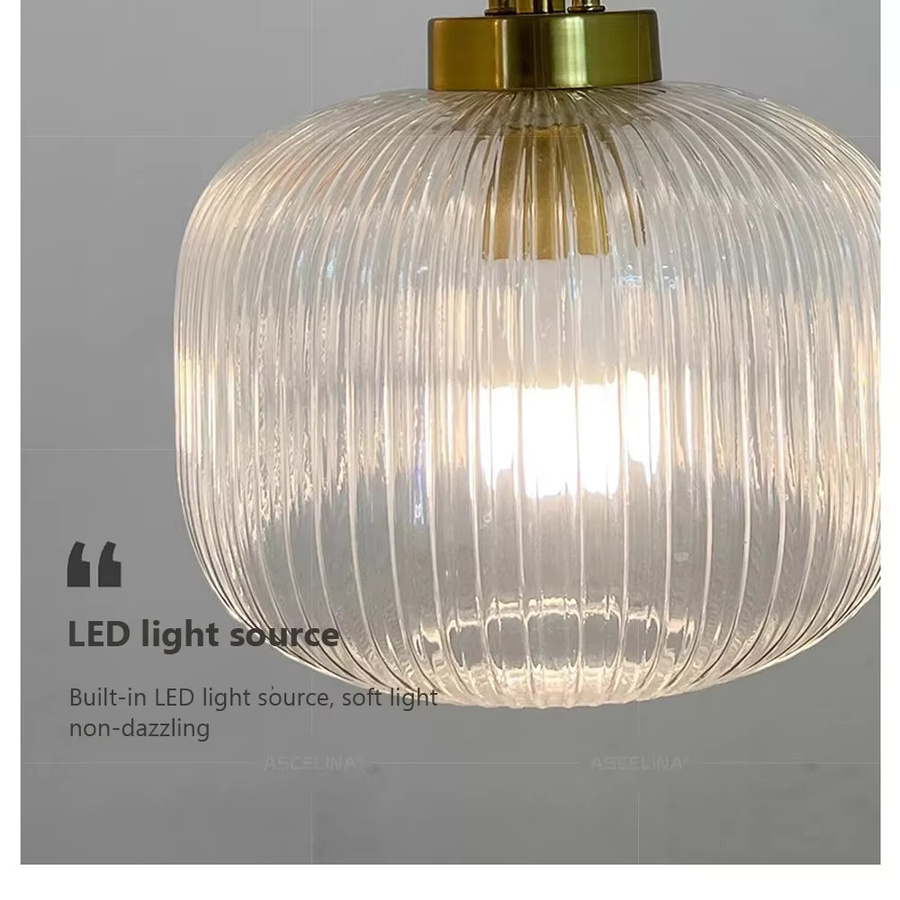 Moderne Glas Pendelleuchte CETANT in Transparent mit Messing-Details für Wohnzimmer, Schlafzimmer, Esszimmer und Küche - Bild 5