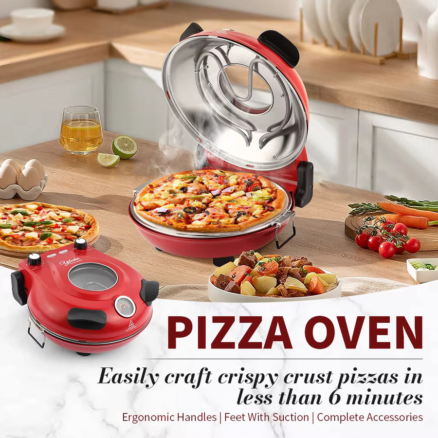 YIBAKE 12-Zoll Elektro-Pizzaofen in Rot mit Keramiksteinen für den Innenbereich, bis zu 420 °C - Bild 3