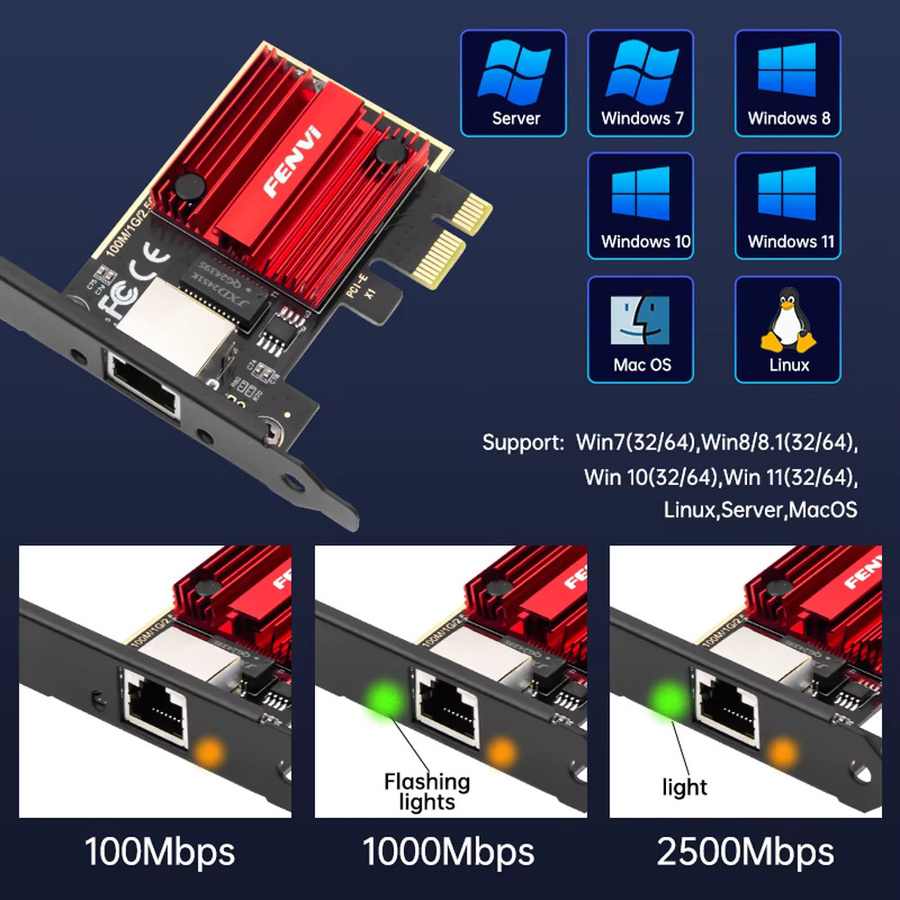 Fenvi PCIe Netzwerkkarte mit RTL8125B Chip für 2,5 Gbps Ethernet LAN Controller Adapter, kompatibel mit Windows 7/8/10/11 - Bild 3