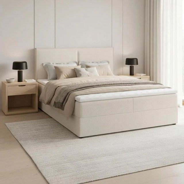 Bessagi Home Boxbett Imola mit Topper in Creme, B/T: 140 x 200 cm - Bild 1