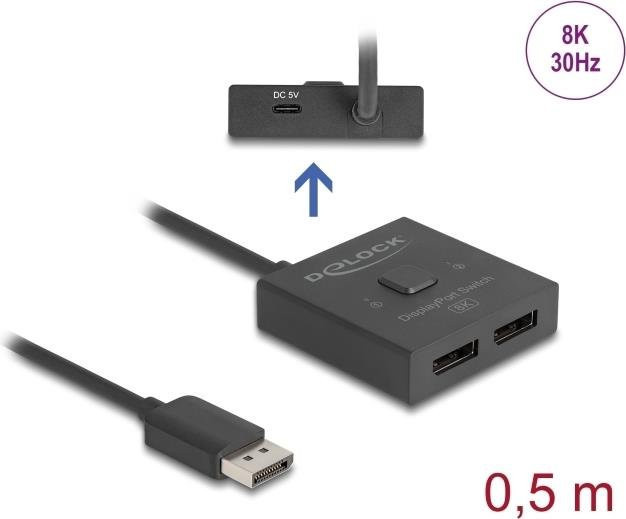 Delock DisplayPort-Switch 2 zu 1 bidirektional 8K in Schwarz (18906) - Bild 2