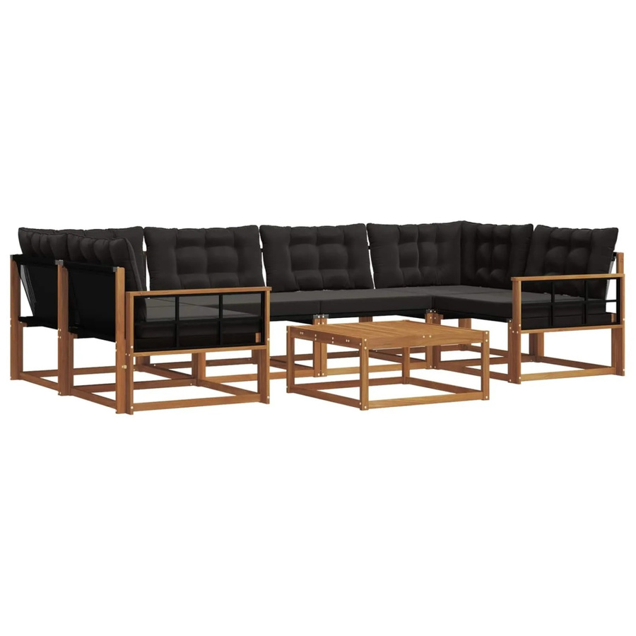 vidaXL Outdoor-Sofagarnitur 7-teilig in U-Form aus Akazienholz und Textilene, Schwarz/Natur - Bild 2