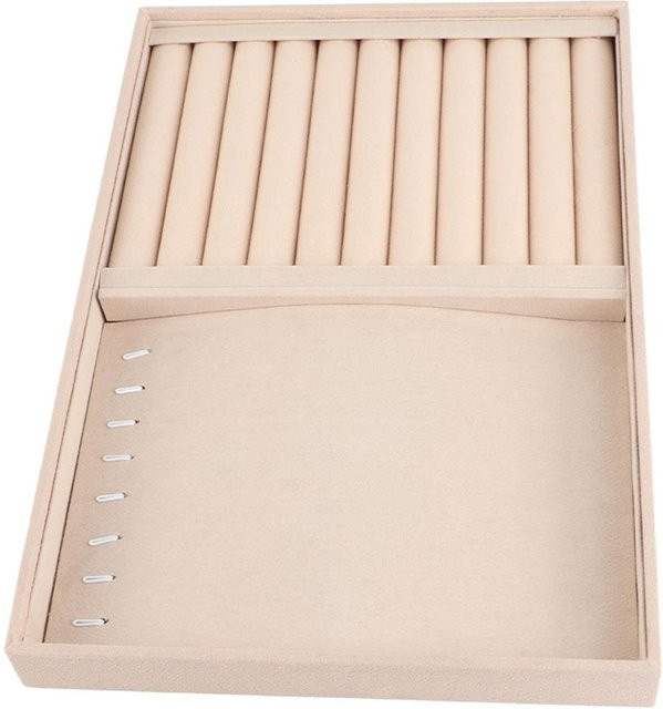 Schmuck-Display-Tablett aus beige Flanell zur Aufbewahrung von Armbändern, Ringen, Ohrringen und Halsketten, B/T/H: 35,0 x 24,0 x 3,0 cm - Bild 1