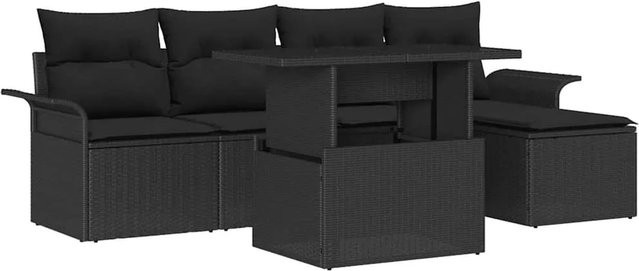 vidaXL Garten-Sofa-Set aus Poly-Rattan mit 6 Teilen und Kissen in Schwarz - Bild 1