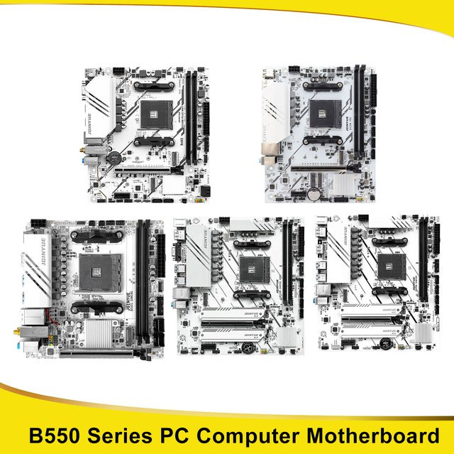 JGINYUE B550 Serie Mainboard AM4 mit DDR4 Dual Channel, M.2 NVMe und 4x SATA 3.0, Weiß - Bild 1