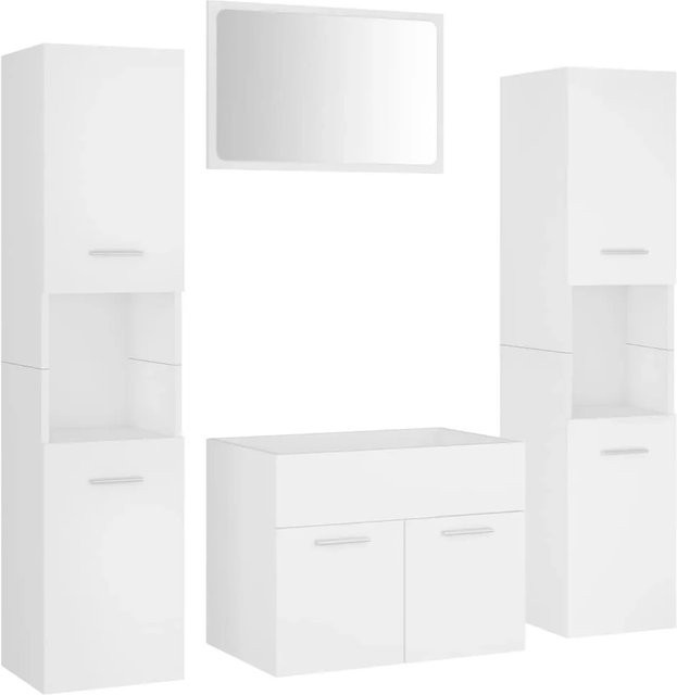 vidaXL Badmöbel-Set Weiß aus Holzwerkstoff und Acryl bestehend aus Spiegel, Waschbeckenunterschrank und Hochschrank - Bild 1